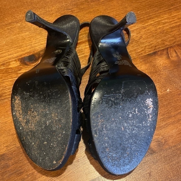 Jacqueline Ferrar💗Gayle Black Satin 4"Hi Heel Sling Back Open Toe Shoes💗Sz 8M - Picture 6 of 11
